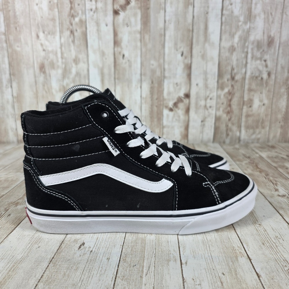 Vans Sk8-Hi Black White Suede Canvas High‎ Top Skate Sneakers Youth 6 Womens 7.5